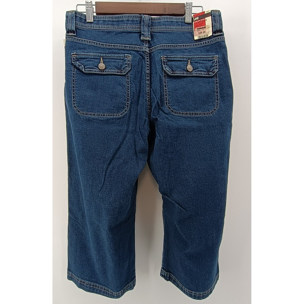 Lee Comfort Waist Capri Crop Womens Size 14 Dark Denim Med High Rise Soft NWT - Picture 4 of 13